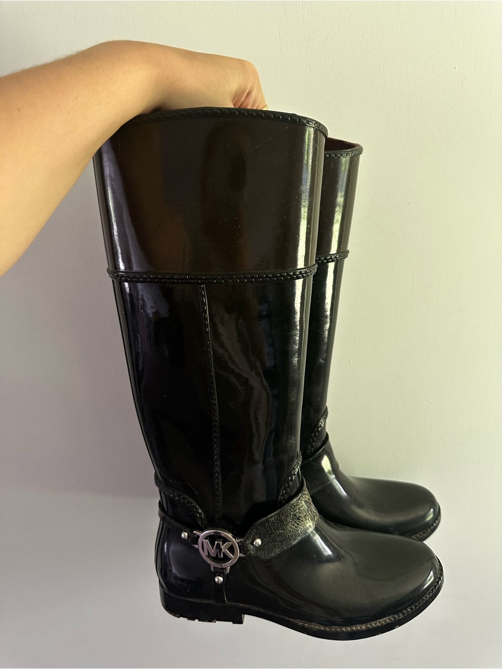 Michael Kors Black Patent Leather MK Logo Boots